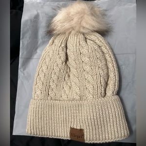 Knit pom pom beanie